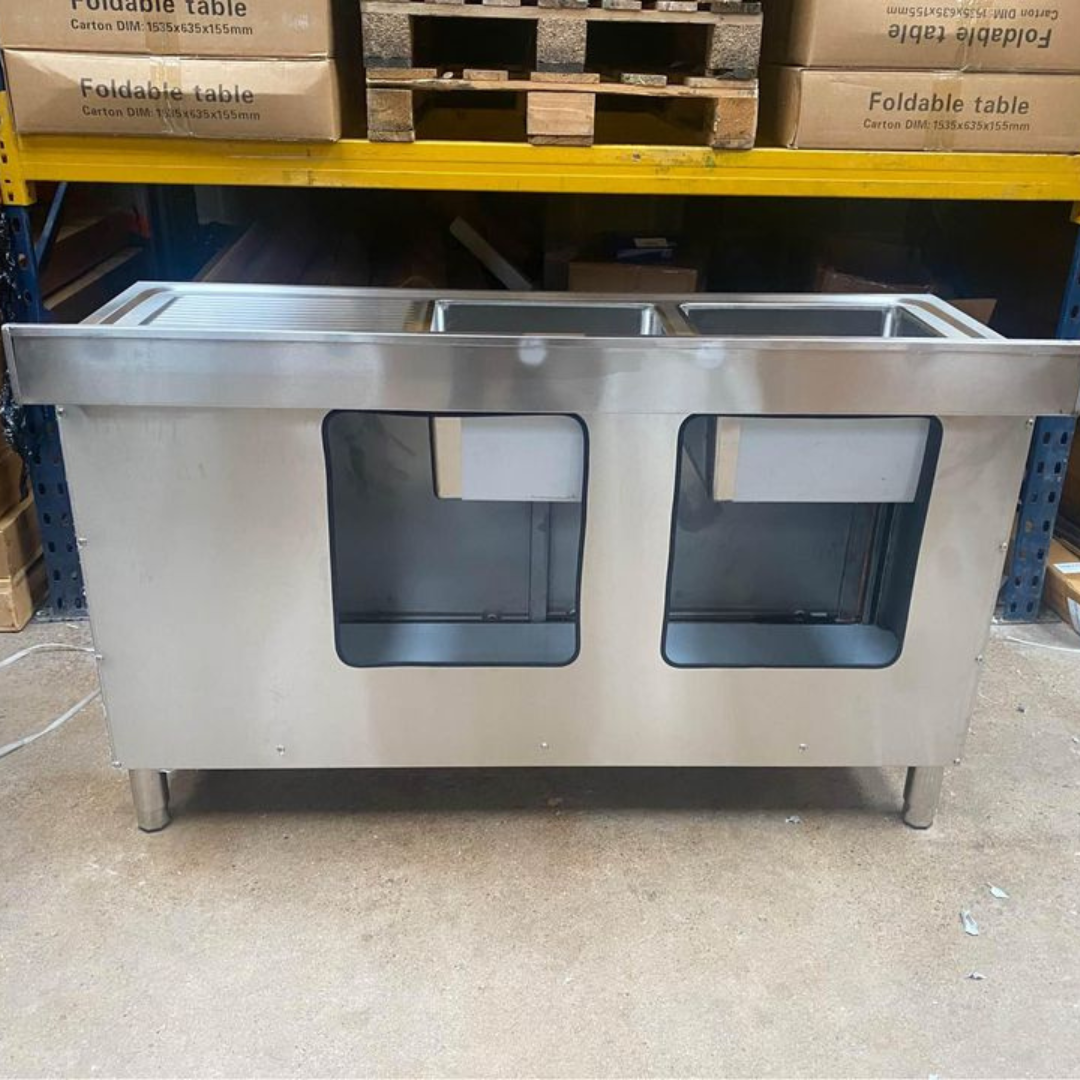 Double Bowl Sink Cupboard - 1500mm - Right Hand Drainer