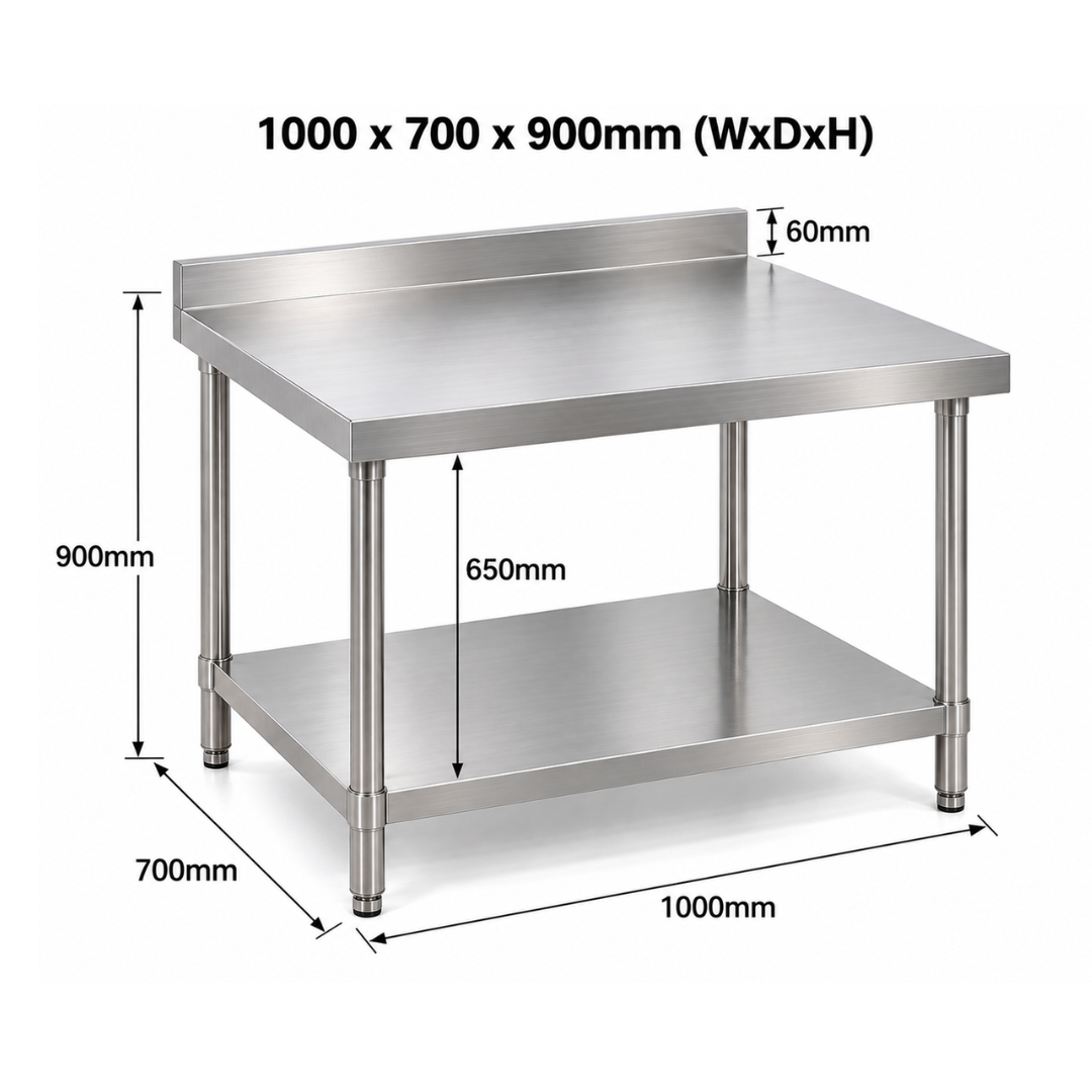 Standard Duty Stainless Steel Wall Prep table - 1000x700x900mm (WxDxH)