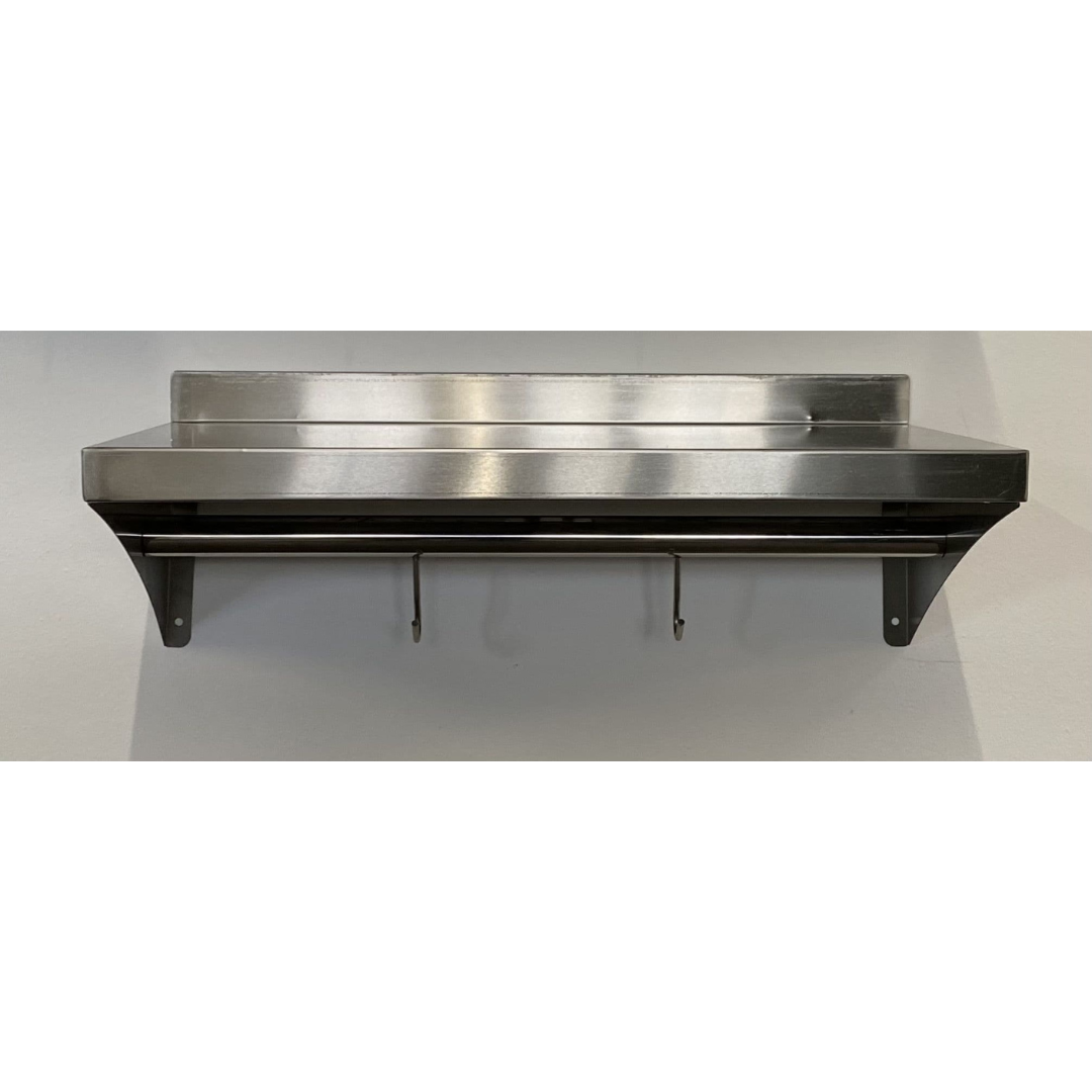 Stainless Steel Wall Shelf With Hook Rail - 600x400mm