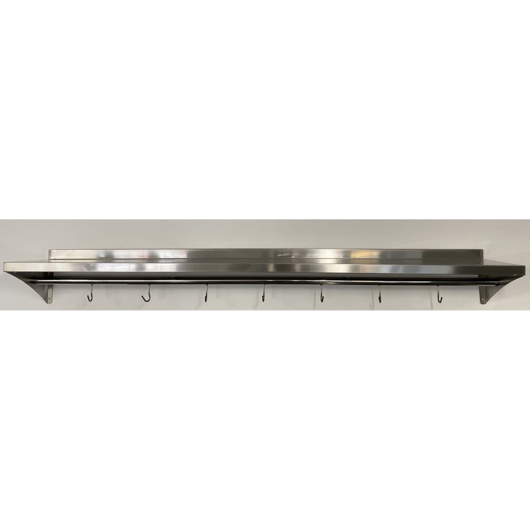Stainless Steel Wall Shelf With Hook Rail - 1800x400mm