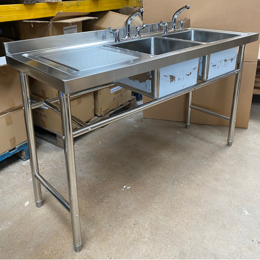 Double Bowl Catering Sink 1500x600x900mm Left Hand Drainer No Un Reduced Catering