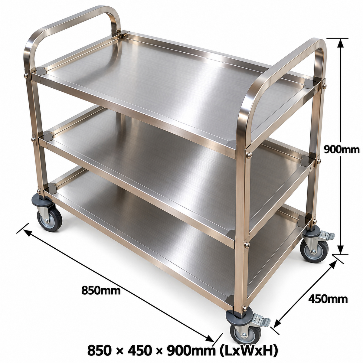 Stainless steel Trolley 3 Tier - 850x450x900mm (LxWxH)