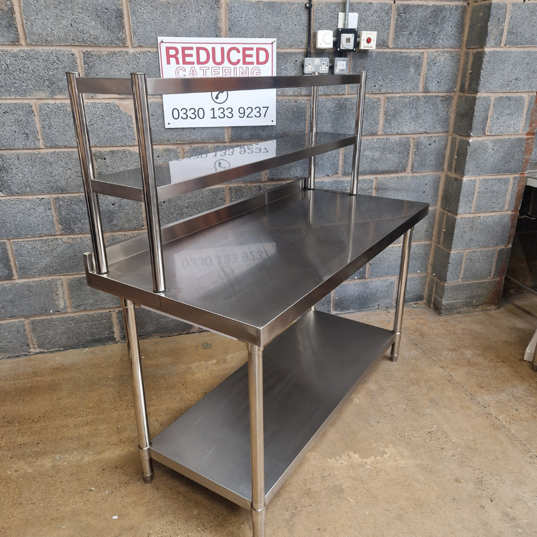 Stainless Steel Wall Prep table - 1500x600x900mm (WxDxH) With Double Chefs Gantry