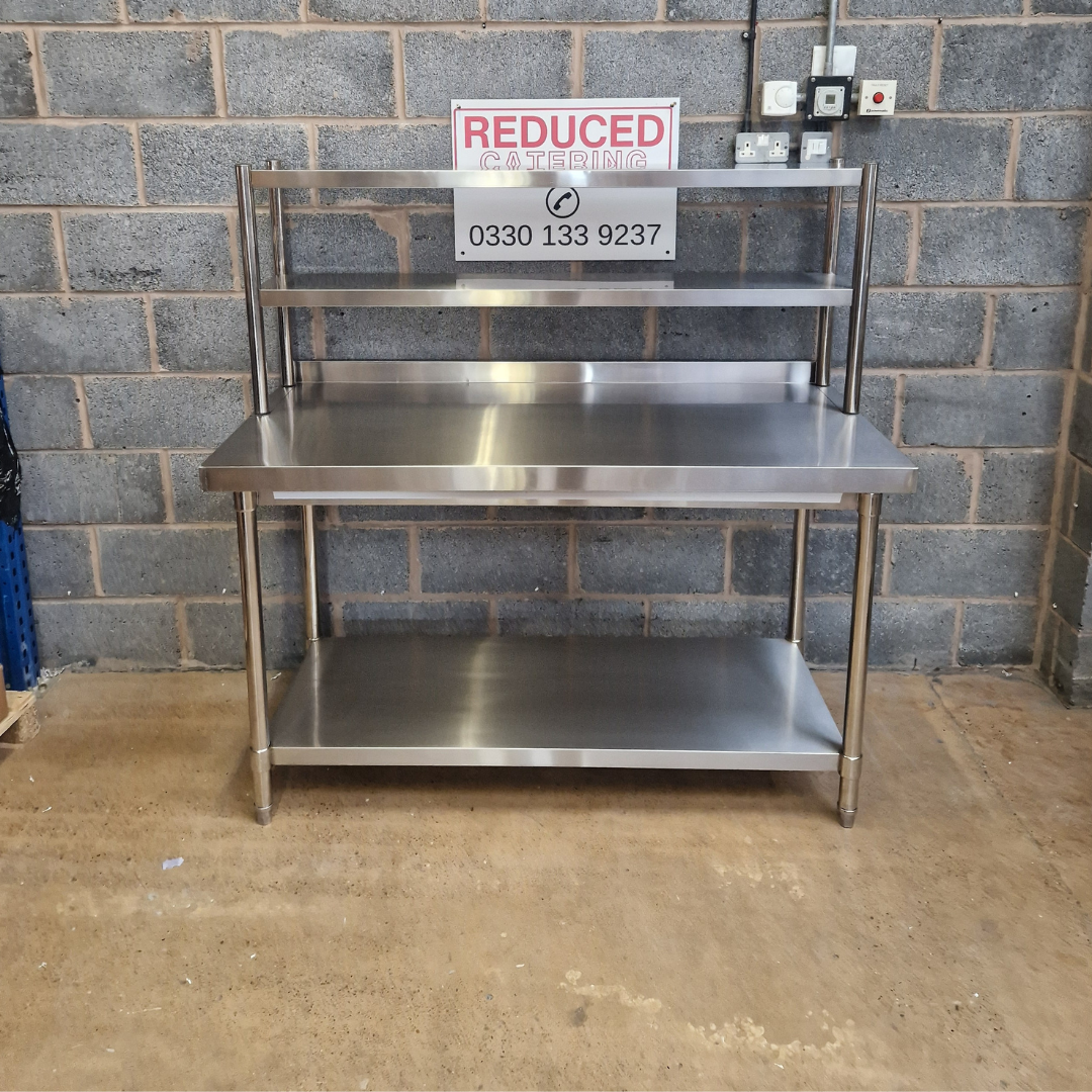 Stainless Steel Wall Prep table - 1500x700x900mm (WxDxH) With Double Chefs Gantry