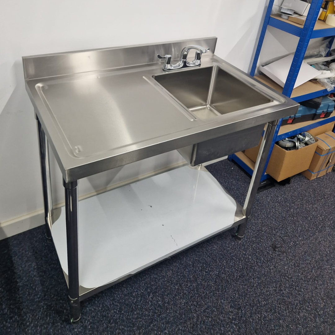 Single Bowl Commercial Sink - 1000mm Left Hand Drainer (Flat)