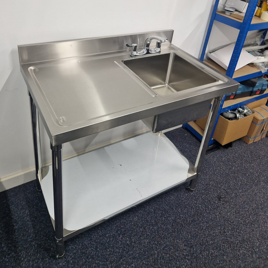 Single Bowl Commercial Sink - 1000mm Left Hand Drainer (Flat)