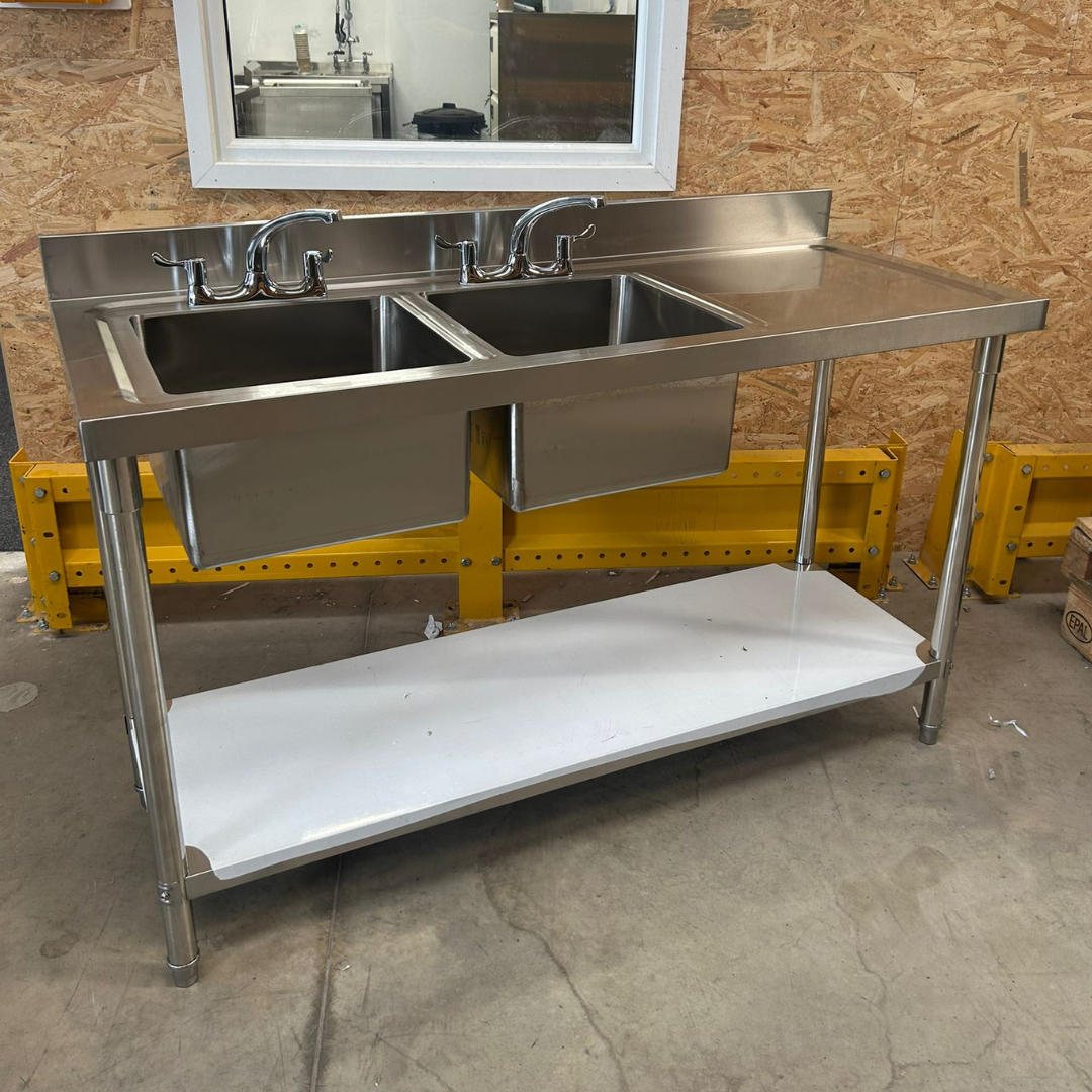 1500mm Double Bowl Sink - Right Hand Drainer -FLAT