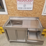 Commercial Single Bowl Sink Cupboard With Drawers (Right) - 1200mm