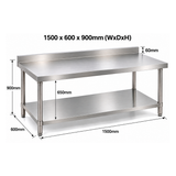 Standard Duty Stainless Steel Wall Prep table - 1500x600x900mm (WxDxH)