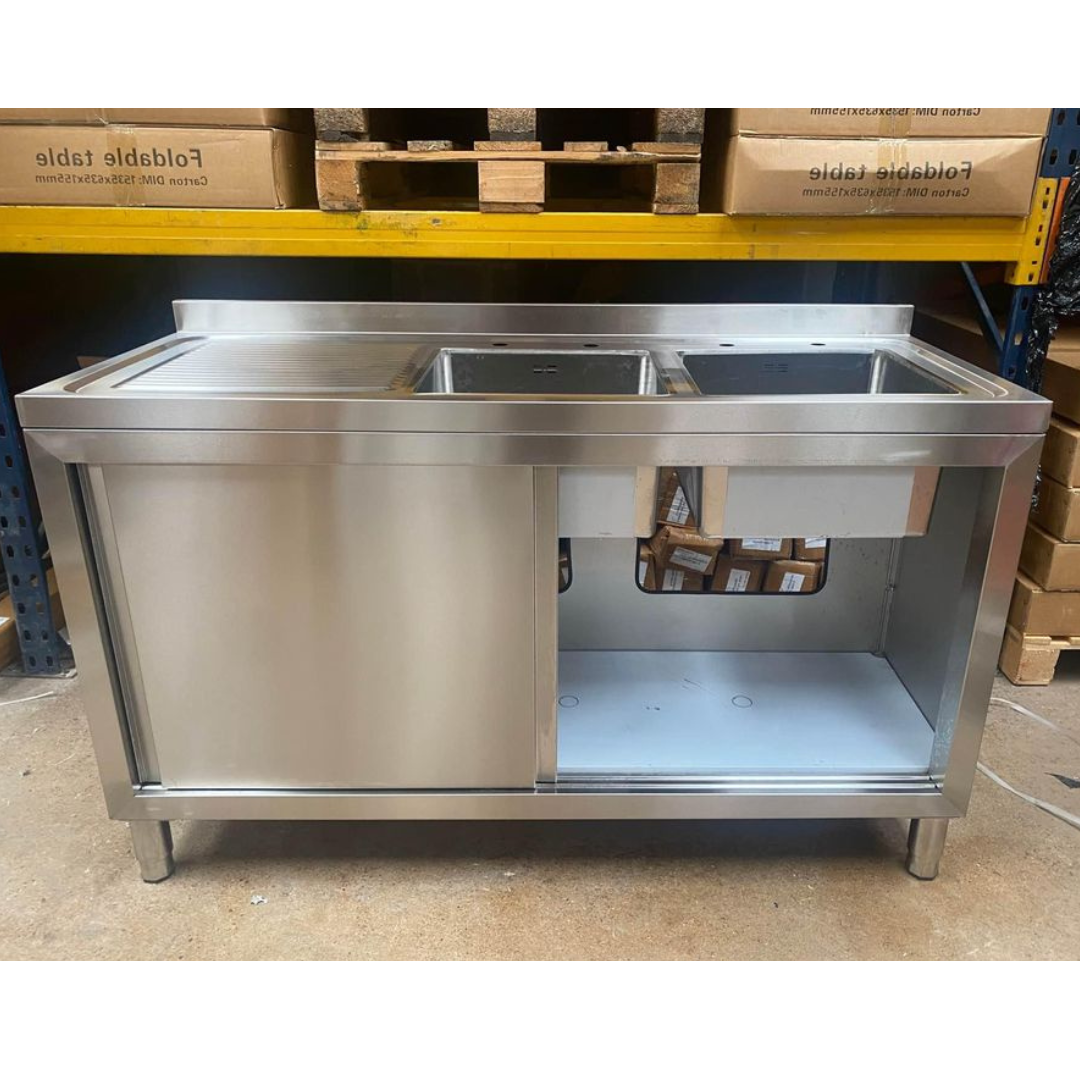 Double Bowl Sink Cupboard - 1500mm - Left Hand Drainer