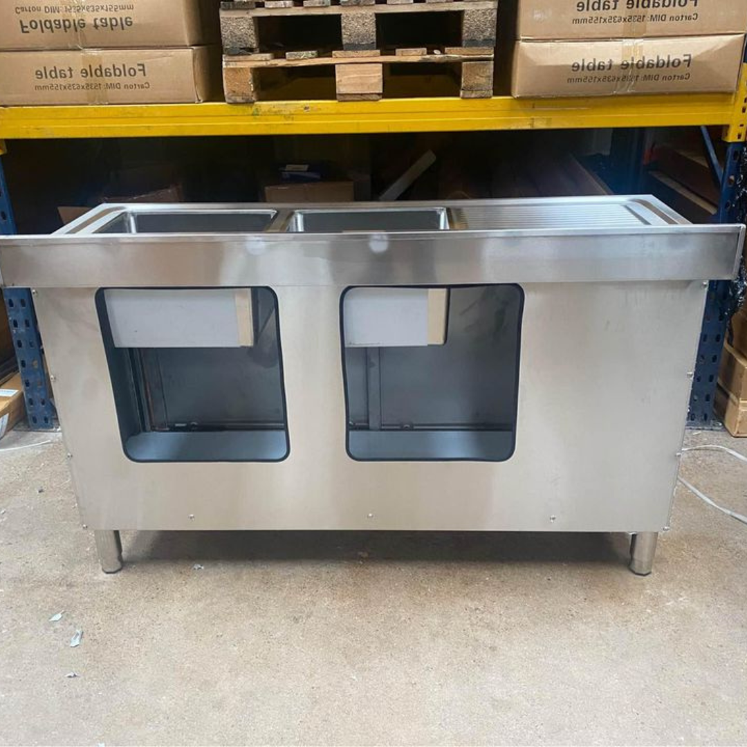 Double Bowl Sink Cupboard - 1500mm - Left Hand Drainer