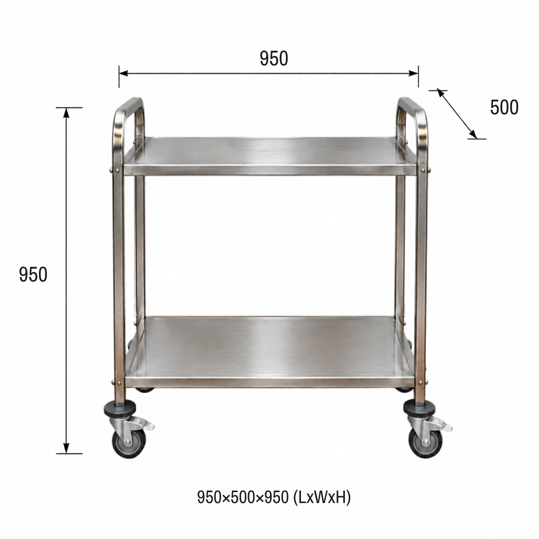 Stainless Steel Serving Trolley - 2 Tier - 950x500x950mm (LxWxH)