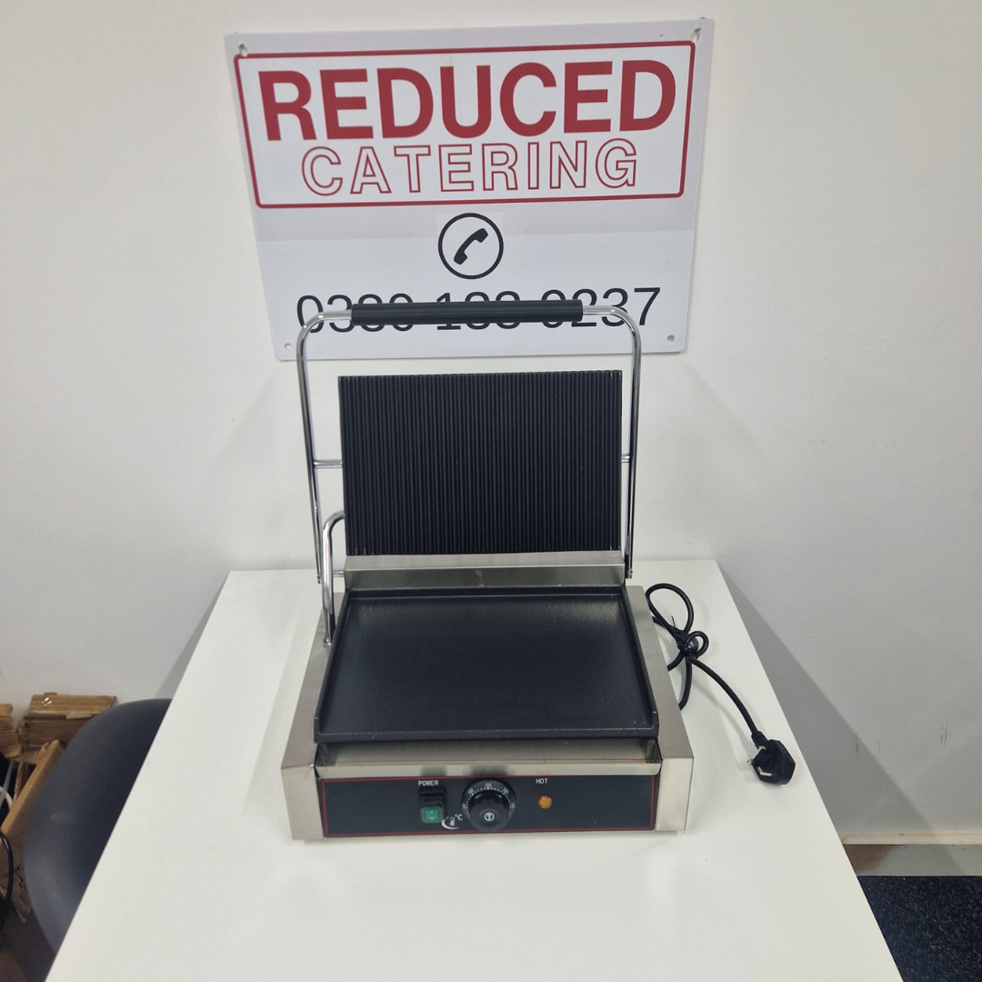 Cheftek Contact Grill  Top Grooved, Bottom Flat - 425x400x210mm