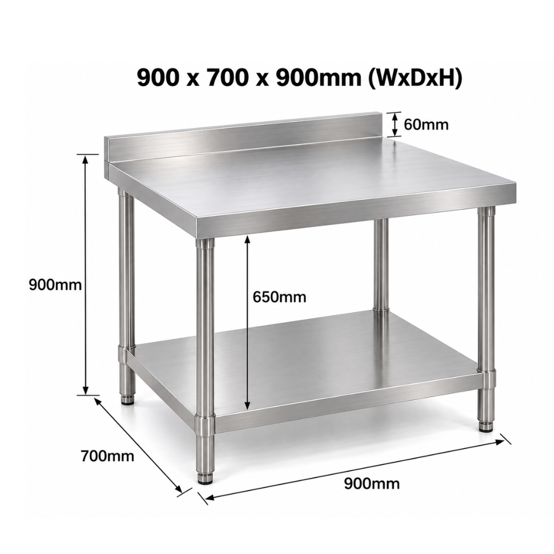 Standard Duty Stainless Steel Wall Prep table - 900x700x900mm (WxDxH)