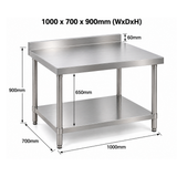 Standard Duty Stainless Steel Wall Prep table - 1000x700x900mm (WxDxH)
