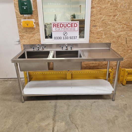 Double Bowl Sink 1800mm - Left Hand Bowl - Flat Draining Board