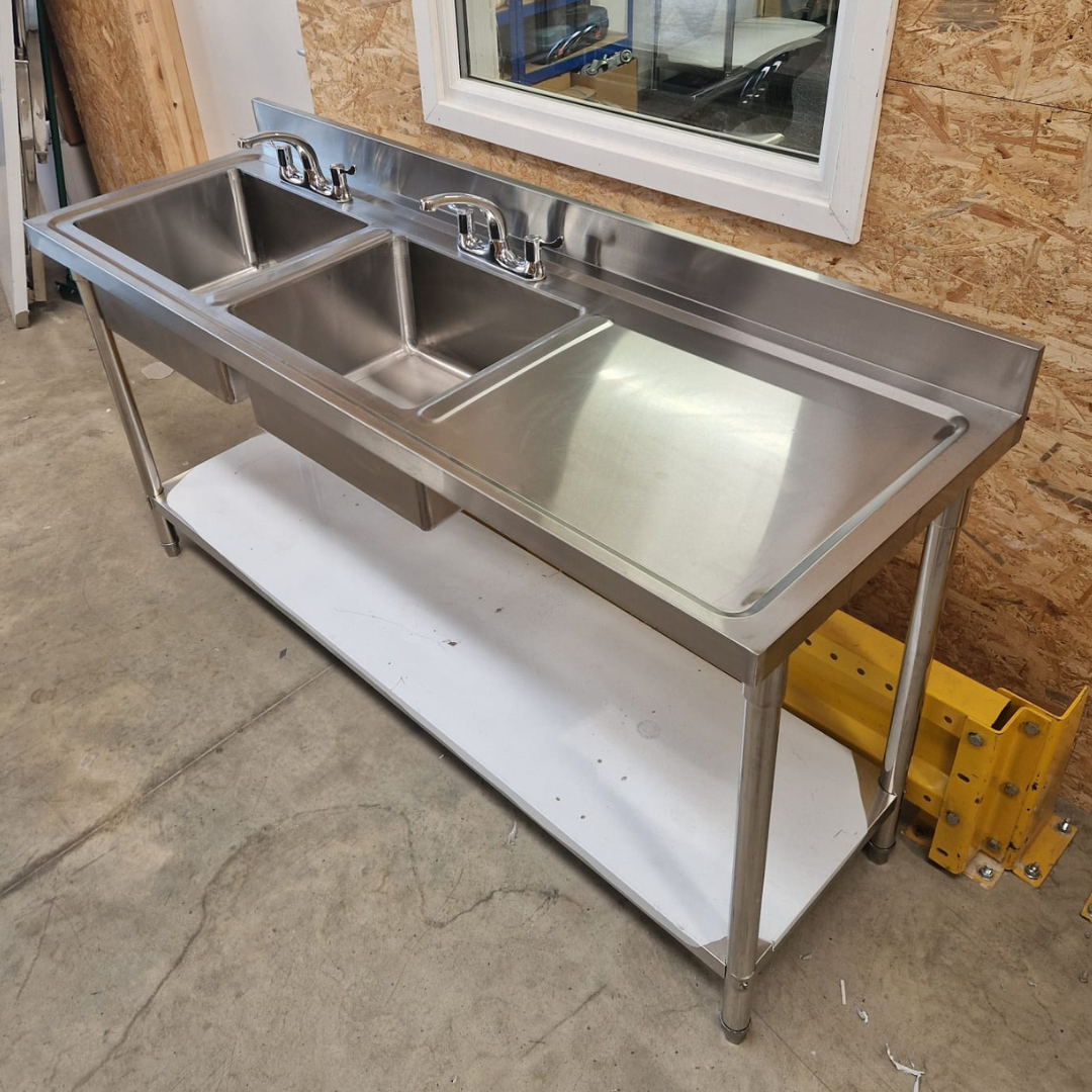 Double Bowl Sink 1800mm - Left Hand Bowl - Flat Draining Board