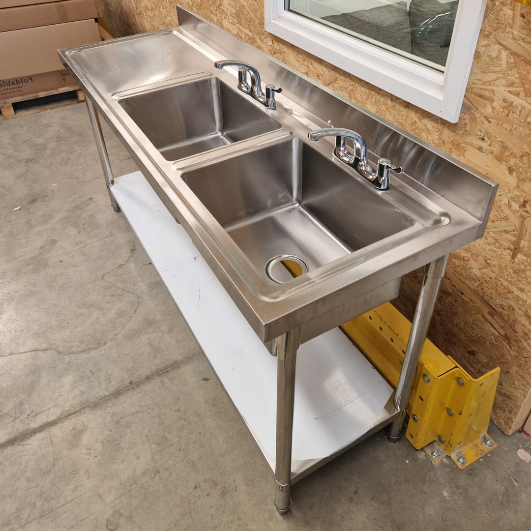 Double Bowl Sink 1800mm - Right Hand Bowl - Flat Draining Board