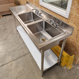 Double Bowl Sink 1800mm - Right Hand Bowl - Flat Draining Board