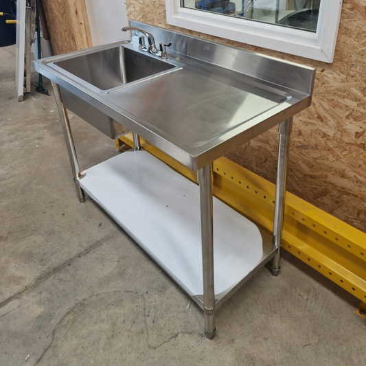 Single Bowl Commercial Sink 1200mm -  Right Hand Drainer - Flat