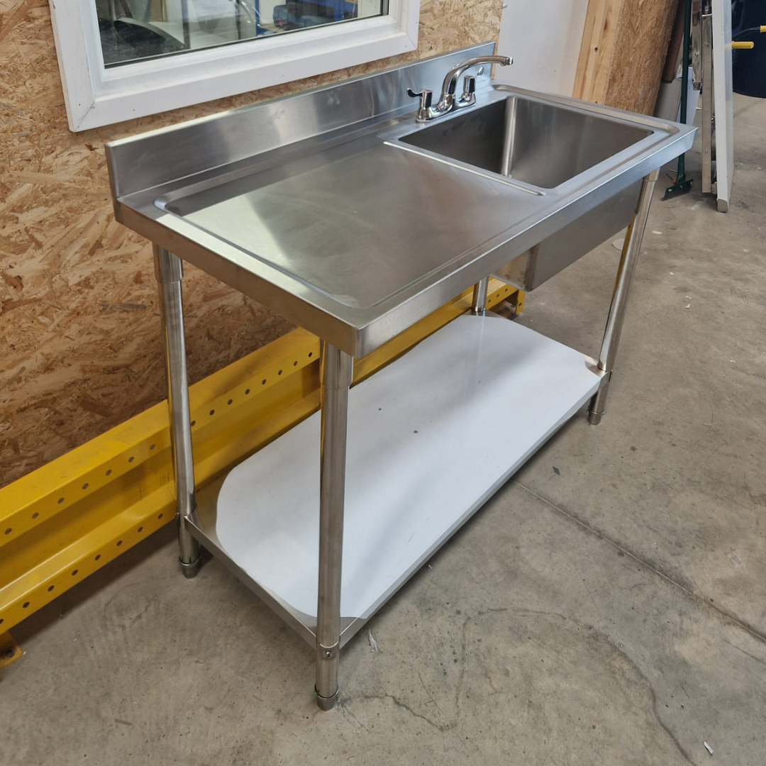Single Bowl Commercial Sink 1200mm - Left Hand Drainer - Flat