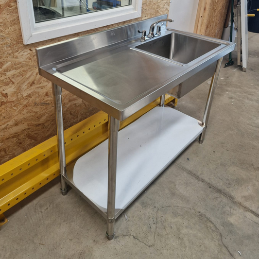 Single Bowl Commercial Sink 1200mm - Left Hand Drainer - Flat