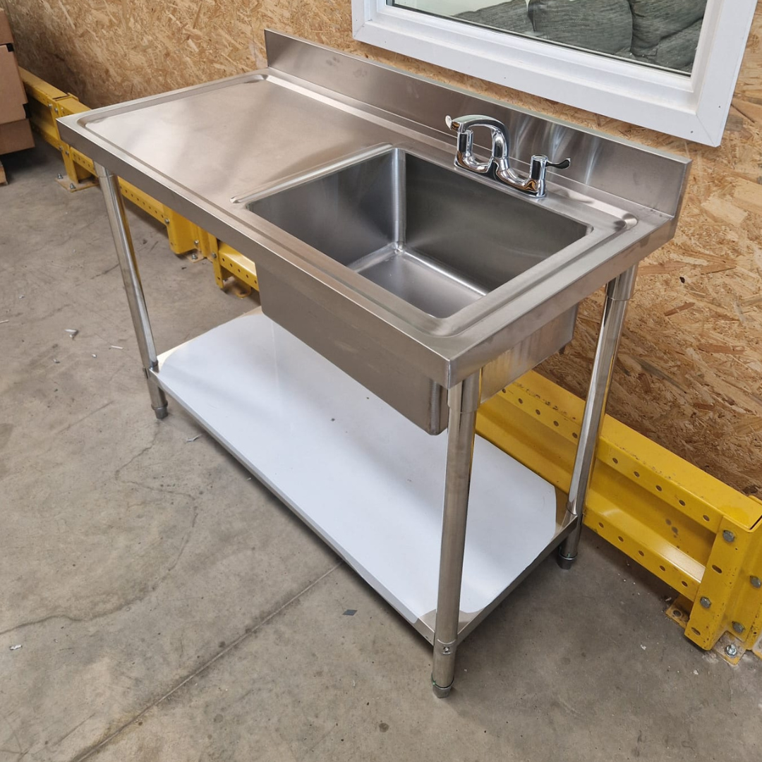 Single Bowl Commercial Sink 1200mm - Left Hand Drainer - Flat