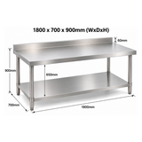 Standard Duty Stainless Steel Wall Prep table - 1800x700x900mm (WxDxH)