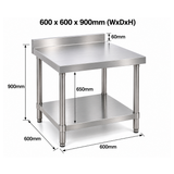 Standard Duty Stainless Steel Wall Prep table - 600x600x900mm (WxDxH)