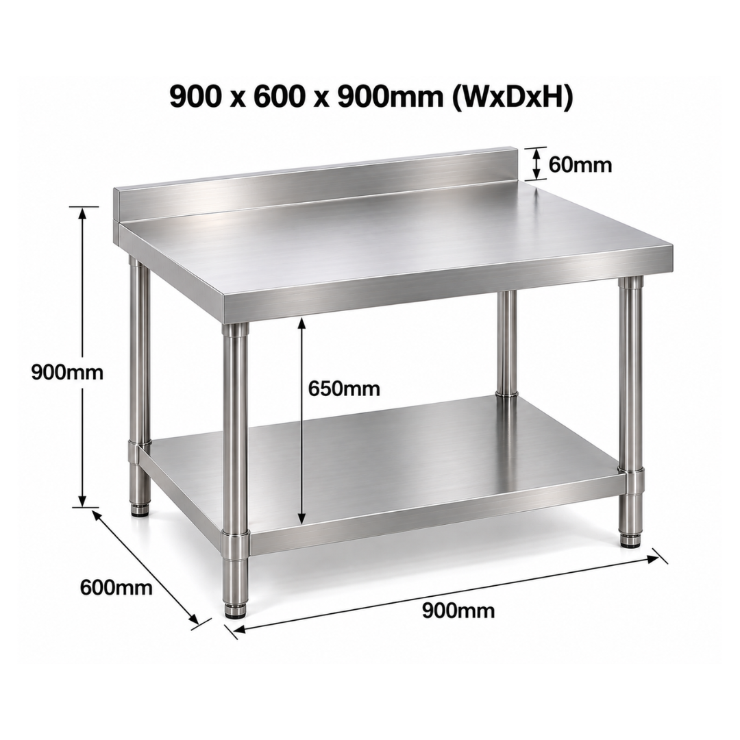 Standard Duty Stainless Steel Wall Prep table - 900x600x900mm