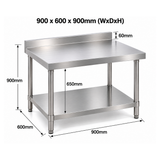 Standard Duty Stainless Steel Wall Prep table - 900x600x900mm