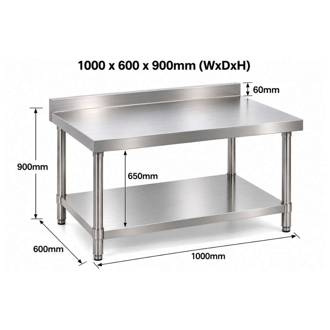 Standard Duty Stainless Steel Wall Prep table - 1000x600x900mm (WxDxH)
