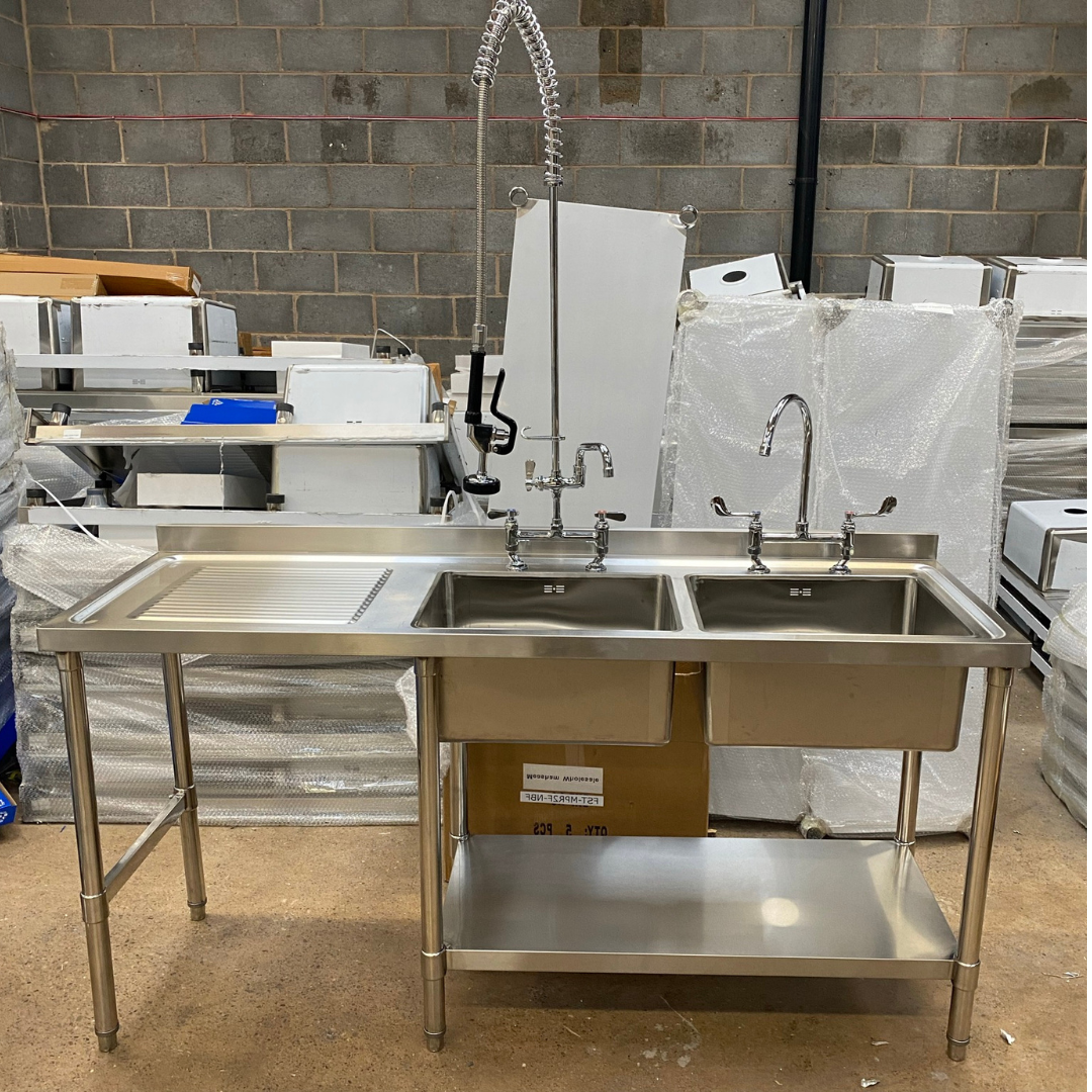 Double Bowl Commercial Sink For Dishwasher- 1800x650x900mm Left Hand Drainer
