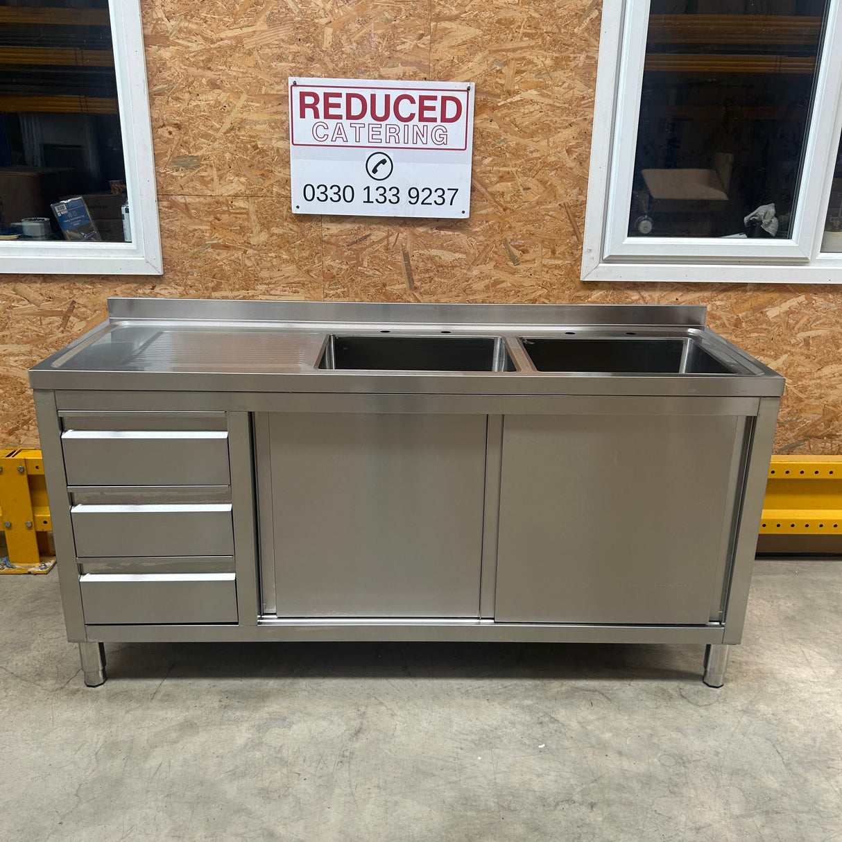 Commercial Double Bowl Sink Cupboard With Drawers - 1800mm