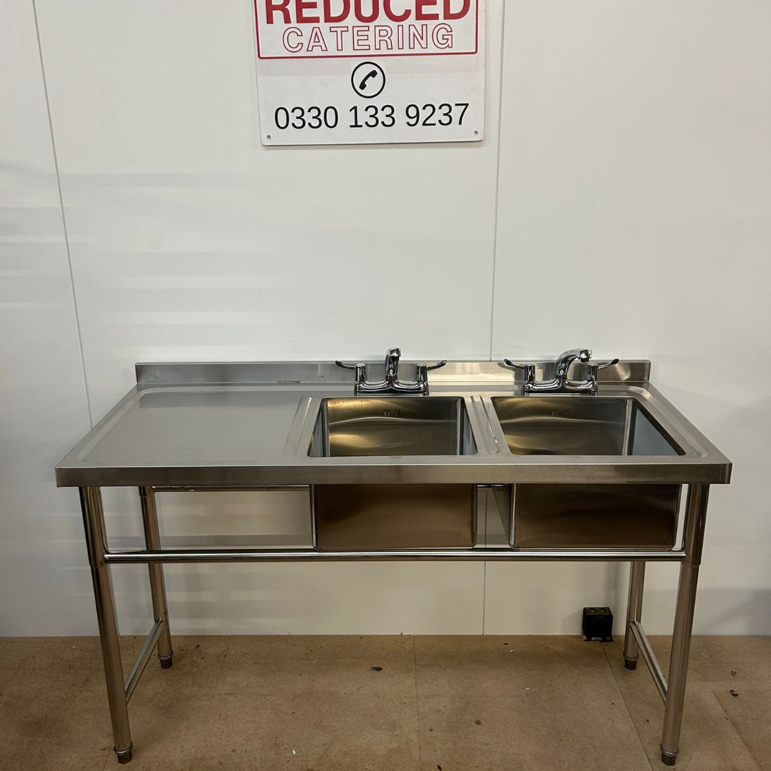 1500mm Double Bowl Sink - Left Hand Drainer - No Undershelf