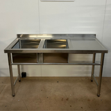 1500mm Double Bowl Sink - Right Hand Drainer - No Undershelf