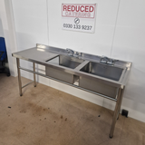 Double Bowl Sink 1800mm - Left Hand Bowl - Flat Drainer