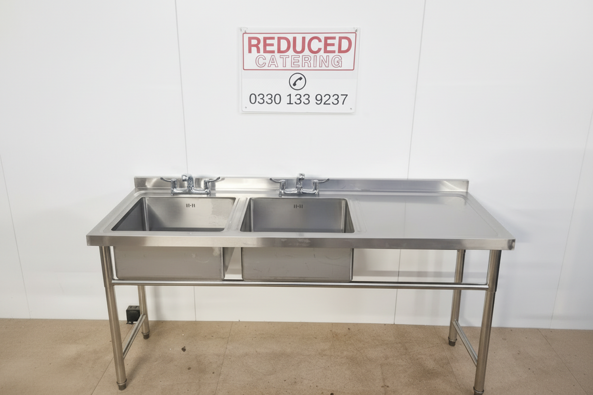 Double Bowl Sink 1800mm - Right Hand Bowl - Flat Drainer