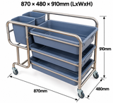 Commercial Stainless Steel 3 Tier Bussing Trolley with Trays & Bins