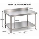 Standard Duty Stainless Steel Wall Prep table - 1200x700x900mm (WxDxH)