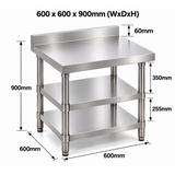 Standard Duty Stainless Steel Wall Prep table - 600x600x900mm - 2 Shelves