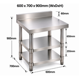 Standard Duty Stainless Steel Wall Prep table - 600x700x900mm - 2 Shelves