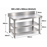 Standard Duty Stainless Steel Wall Prep table - 900x600x900mm - 2 Shelves
