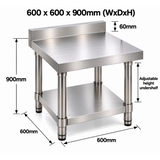 Heavy Duty Stainless Steel Wall Prep table - 600x600x900mm (WxDxH)