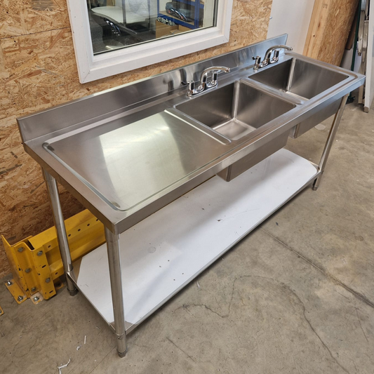 Double Bowl Sink 1800mm - Right Hand Bowl - Flat Draining Board