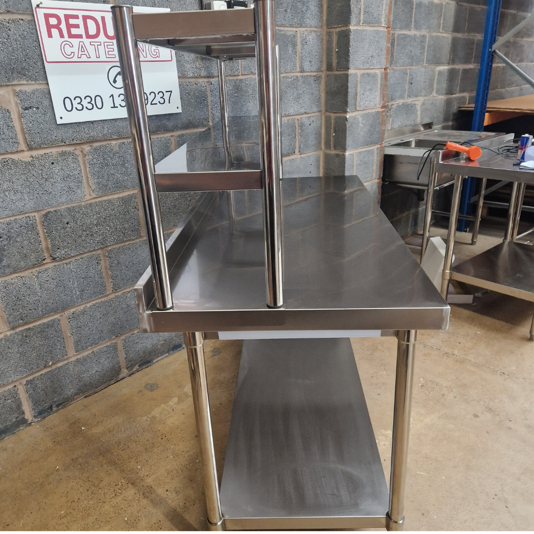 Stainless Steel Wall Prep table - 1500x700x900mm (WxDxH) With Double Chefs Gantry